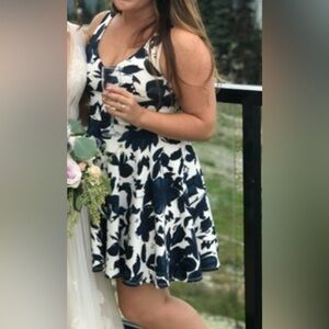 Aqua Floral V-Neck Fit And Flare Dress